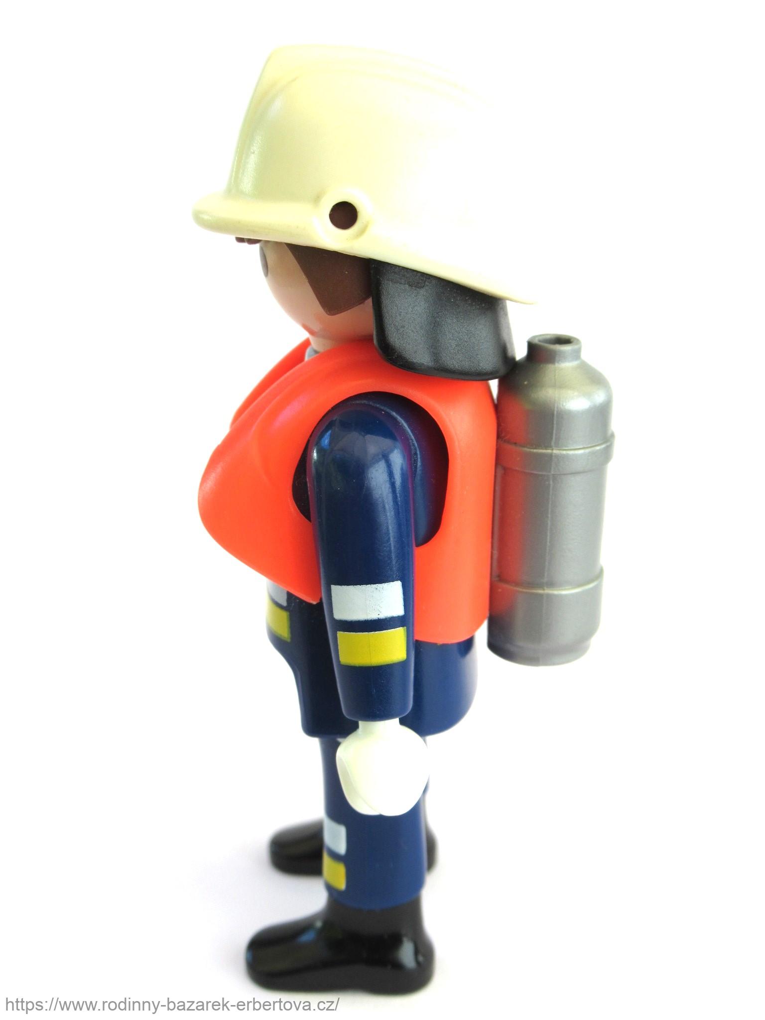 PLAYMOBIL figurka Pán Hasič modrá uniforma + přilba + vesta s lahví 