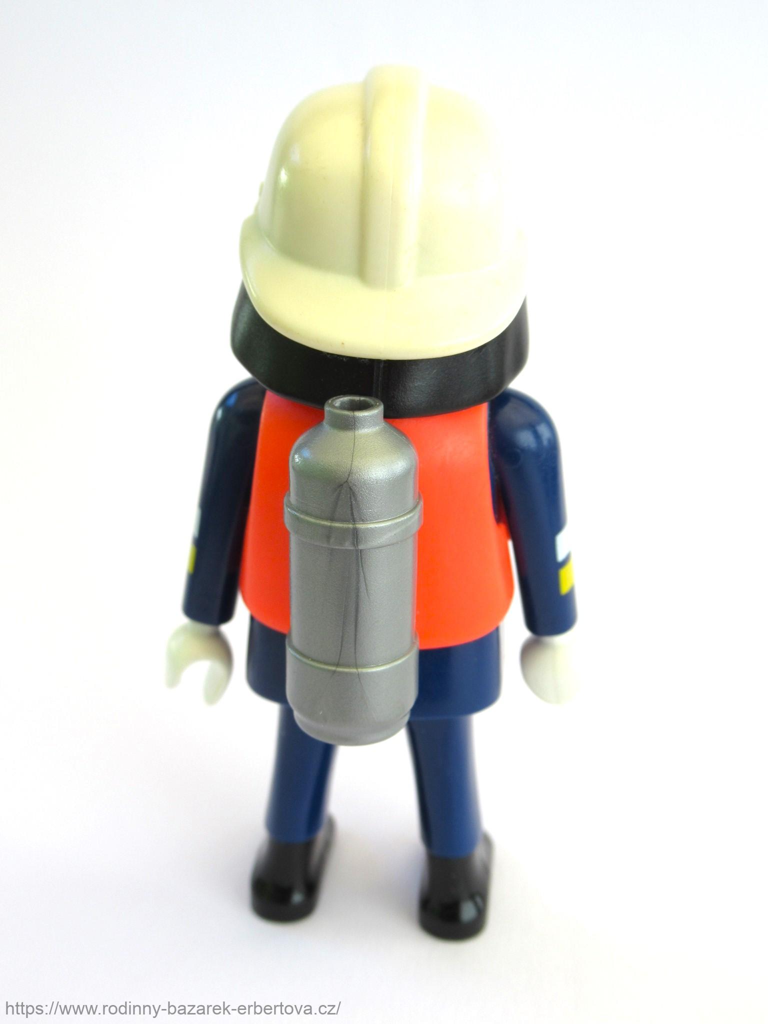 PLAYMOBIL figurka Pán Hasič modrá uniforma + přilba + vesta s lahví 
