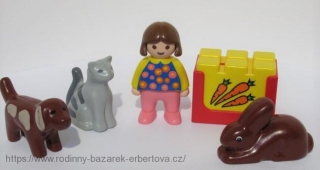 PLAYMOBIL 123 Holčička Králík Kočka Pes Mrkev kostka