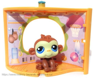 LITTLEST PET SHOP původní sestava Pet Nooks  Opička mládě LPS 351 magnet č.1 + domeček místnost Tělocvična