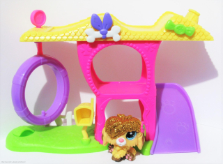 LITTLEST PET SHOP originál sestava pes Ovčácký LPS 465 třpytky + Domeček