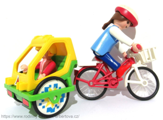 PLAYMOBIL figurka pání sportovkyně Cyklistka + přilba + Jízdní kolo + holčička + vozík