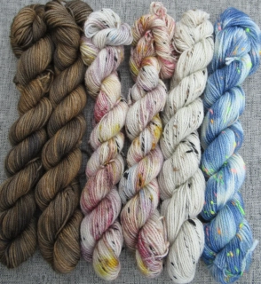 Set 120g / 6x mini přadénko Luxusní Anglická ponožková příze mix Merino Yak Donegal Neon nopky Stellia č.2a
