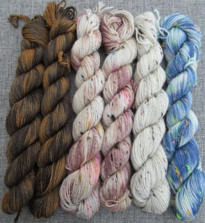 Set 120g / 6x mini přadénko Luxusní Anglická ponožková příze mix Merino Yak Donegal Neon nopky Stellia 2b